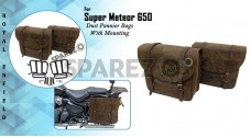 Royal Enfield Super Meteor 650 Dust Color Leather Pannier Bags and Mounting Pair